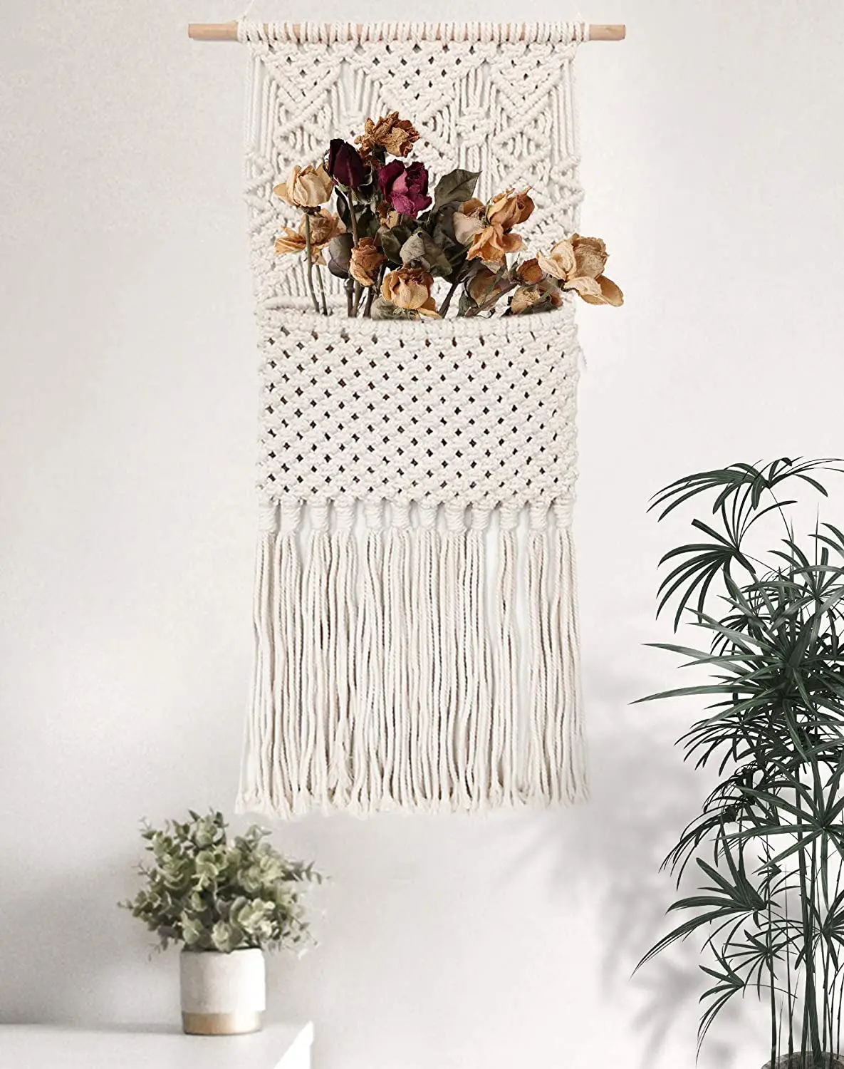 Home Boho Decor Art Handmade Cotton Woven Wall Hanging Macrame Plant Hangers Magazine Mail Holder Organizer Basket