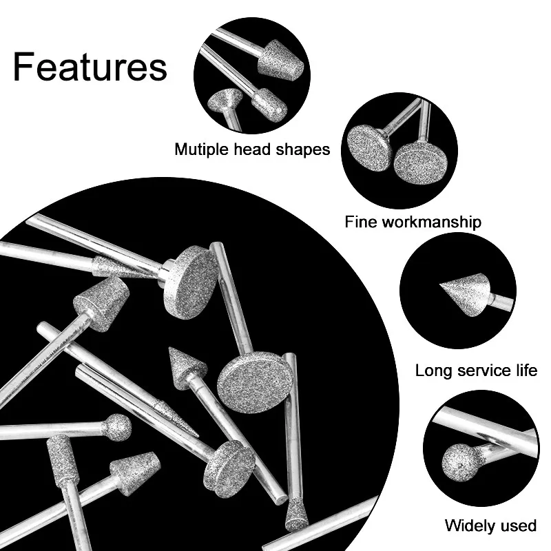 50 шт. набор абразивных насадок с алмазным покрытием и хвостовиком 1/8