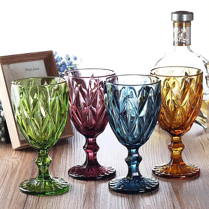 Fancy Goblet Set Antique Relief Colored Glass Stemware For Wine Buy