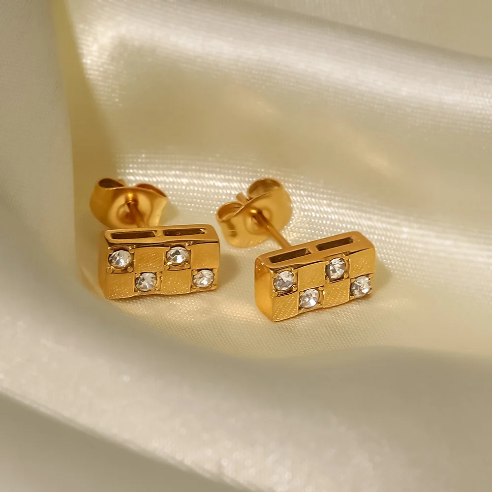 Niche Design Stainless Steel 18k Gold Plated Stud Earrings Geometric