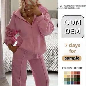 ODM Custom Embroidery logo Vintage Y2k Women Casual Sports Tracksuit Crop Hoodie and Cozy Sweatpants 2 Piece Set