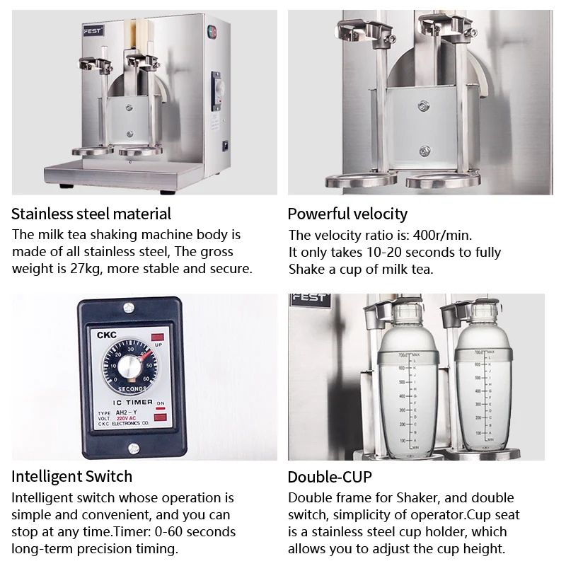 FEST Electric Smoothie Shaker Double Bottles 500ml/700ml Stainless Steel Shaker Automatic Cocktail Machine - Image 5