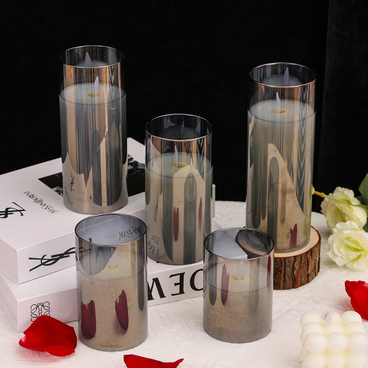 product grey glass paraffin wax cup wax flameless led candle customizable glass color christmas holiday decorative light home decoration-29