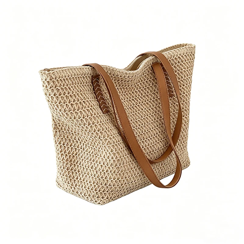 Fashion Braided Soft Handle Open Travel Bag Multifunction Open Top Design Ladies Daily Travel Handbag