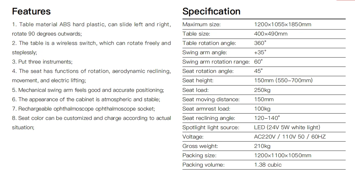2024 Three Equipment Ophthalmic Chair Unit ODM Hot Sale Ophthalmic Exam Chair Stand Auto Refractor Keratometer Slit Lamp Table