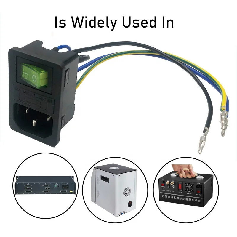 Inlet Module Plug 5A Fuse Switch Male Power Socket  10A 250V 3 Pin IEC320 C14 Connected Terminal Crimps and Wires