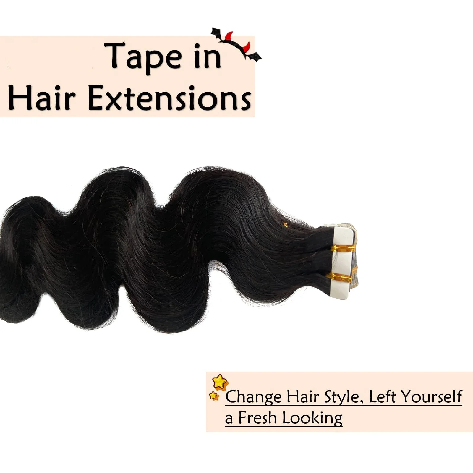 Extensii de păr uman cu bandă adezivă Body Wave, bătătură naturală, negru, calitate superioară_voghion.com