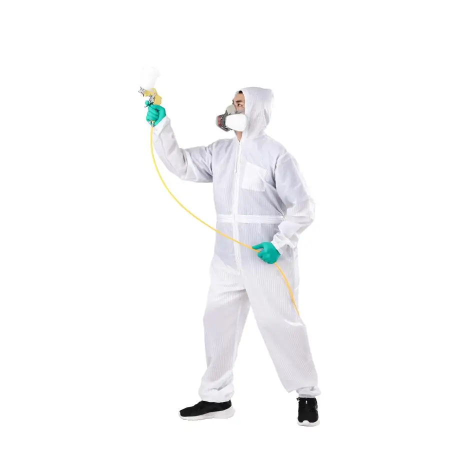 Polyester Paint Coverall White Color Reusable Antistatic Carbon Fiber Spray Suit