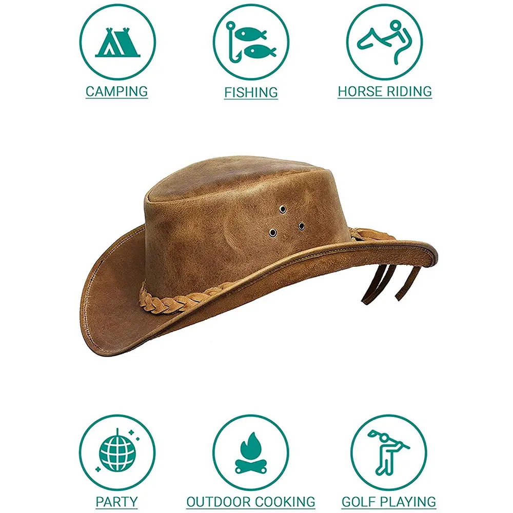 
Мужская нижняя кожаная ковбойская шляпа Aussie Bush Outback Tan 