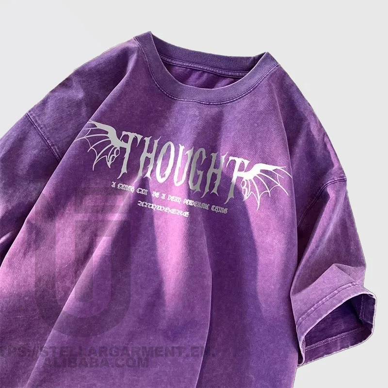 High Quality Screen Printing Logo Anti Shrink Cotton Fabric Drop Shoulder Mens Acid Wash T Shirt