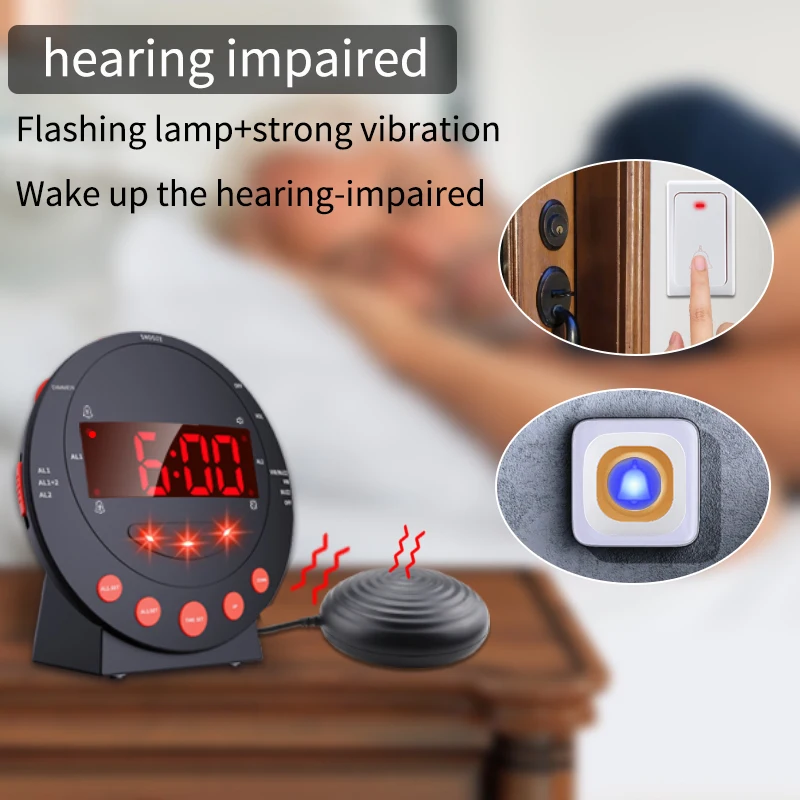 Powerful Vibration Alarm Clock with Bedshakers Wireless Doorbell Loud Volume Vibrating Clock for Hotel Powerful Vibration Alarm Clock with Bedshakers Wireless Doorbell Loud Volume Vibrating Clock for Hotel