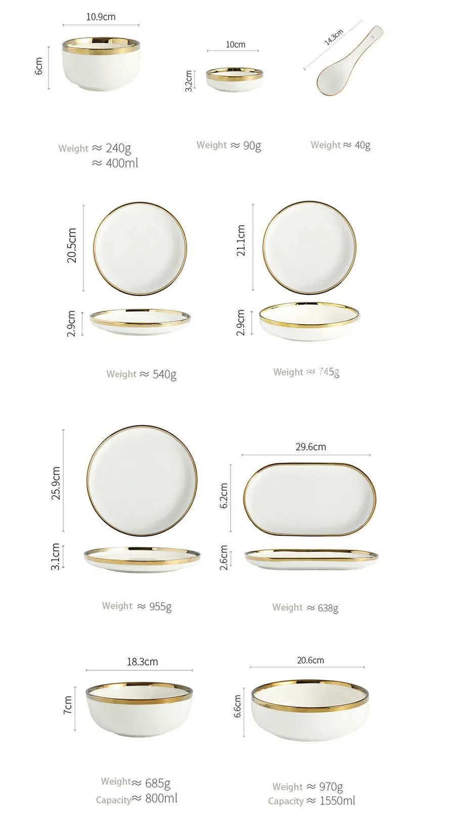 Qianyue HoReCa Gold Rim Dinnerware Set Ceramic Nordic Porcelain Flat Dinner Plates for Wedding Restaurant manufacture