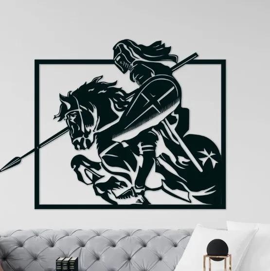 Templar Knight on Horse Art Deco Metal Wall Art Modern Design Stainless Steel Wall Hanging Gifts for History Lovers Home Decor