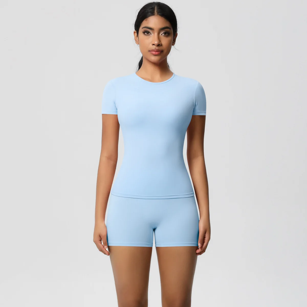 High-Waisted Peach Hip Shorts Yogas Fitness Set Breathable Slim Short-Sleeved Workout Se preview