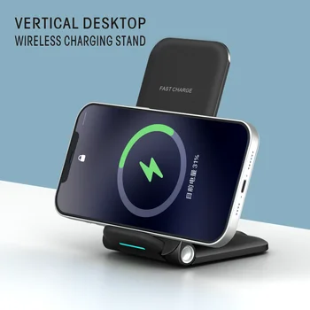 Vertical folding 3-in-1 wireless charger for mobile phone headset watch charging stand 15W custom