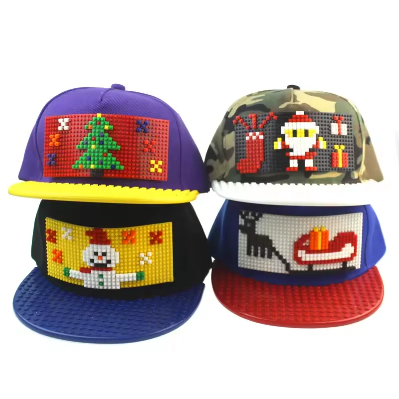 Custom logo creative diy block puzzle baseball hat handmade creation cartoon hip-hop trend block flat brim hat snapback cap