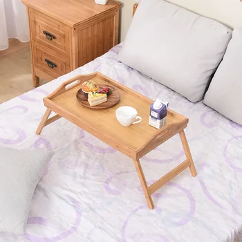 Food Tray With Legs Bamboo Wooden With Folding Legs Serving Breakfast Lap Tray Dining Table