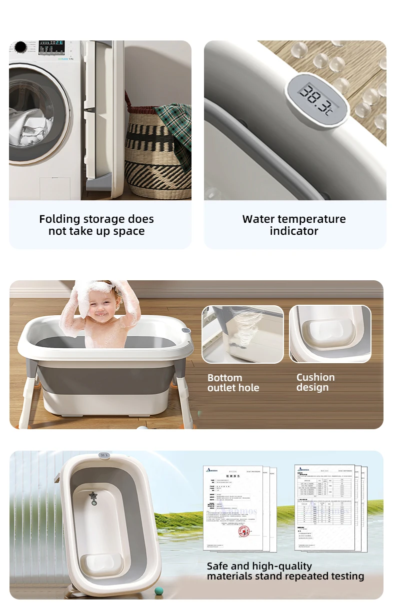 Wannuo Easy To Store Foldable Baby Bath Tub 65/75cm Portable Baby Bath Tub Plastic Bath Tub Baby With Temperature Sensor factory