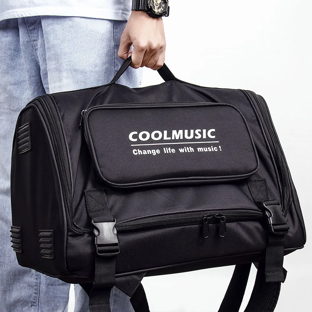 Túi du lịch cho COOLMUSIC BP60D có túi phụ kiện, một tay cầm, hai dây đeo vai, dày, bền, màu đen