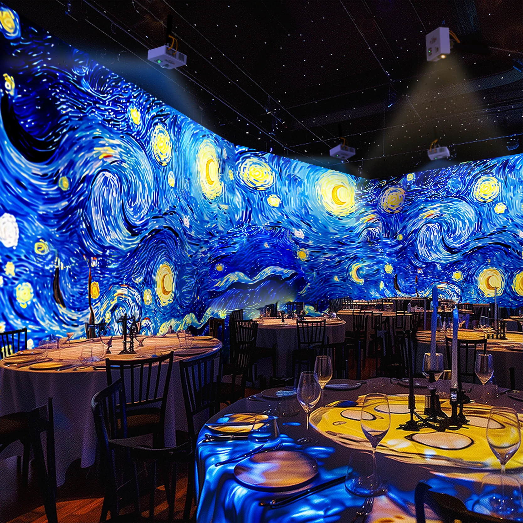 Interactive Immersive Projection Room: Elevate Your Environment with Stunning Visuals for restaurant.