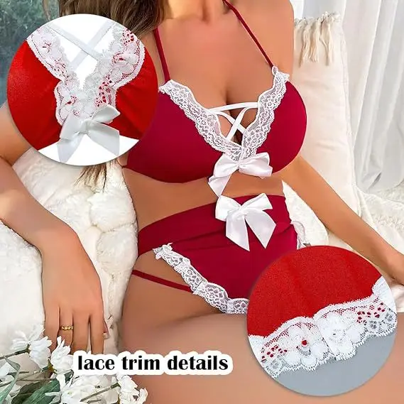 Valentine's Day Sexy Lingerie Sexy Underwear for Woman White Bow Small Apron Camisole Neck Halter Maid Uniform  Cosplay Lingerie