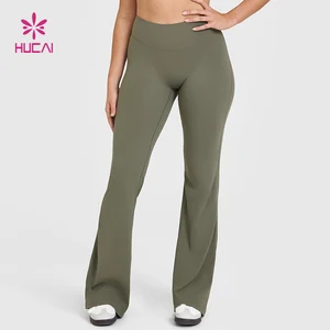 HUCAI Custom logo High Quality Polyester Soft Breathable Squat Proof High Waist Gym Yoga Pants Flared Leggings Women