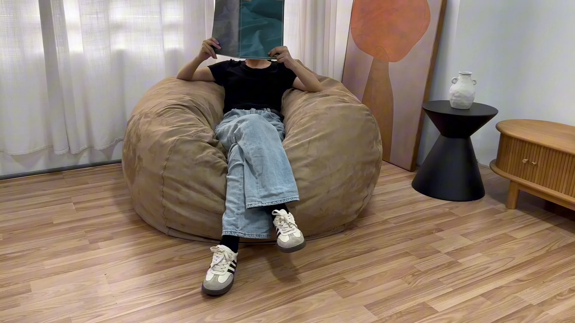 Luxury Faux Fur Shredded Foam Bean Bag Shredded Foam Chair Large Lazy