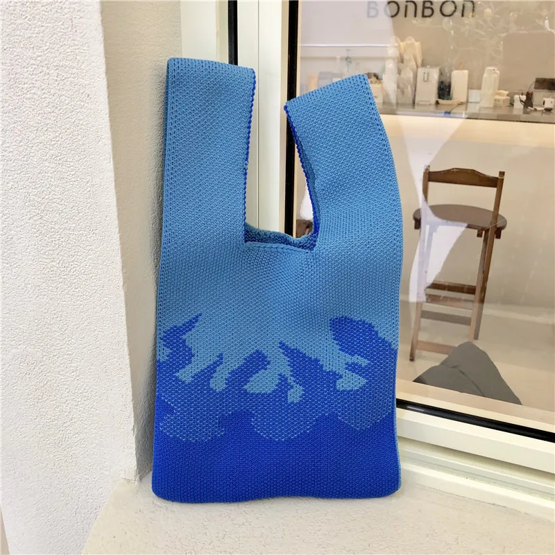 New Arrival Simple Rainbow Colorful Crochet Wave Women Handbag Knitted Shoulder Casual Lady Mini Portable Wrist Knot  Bag