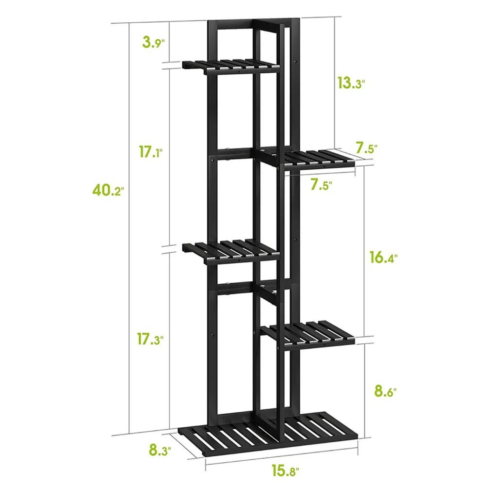 product 5 tier bamboo shelf organizer 6 potted black high flower plant stand for indoor or outdoor bathroom corner decoration display-8
