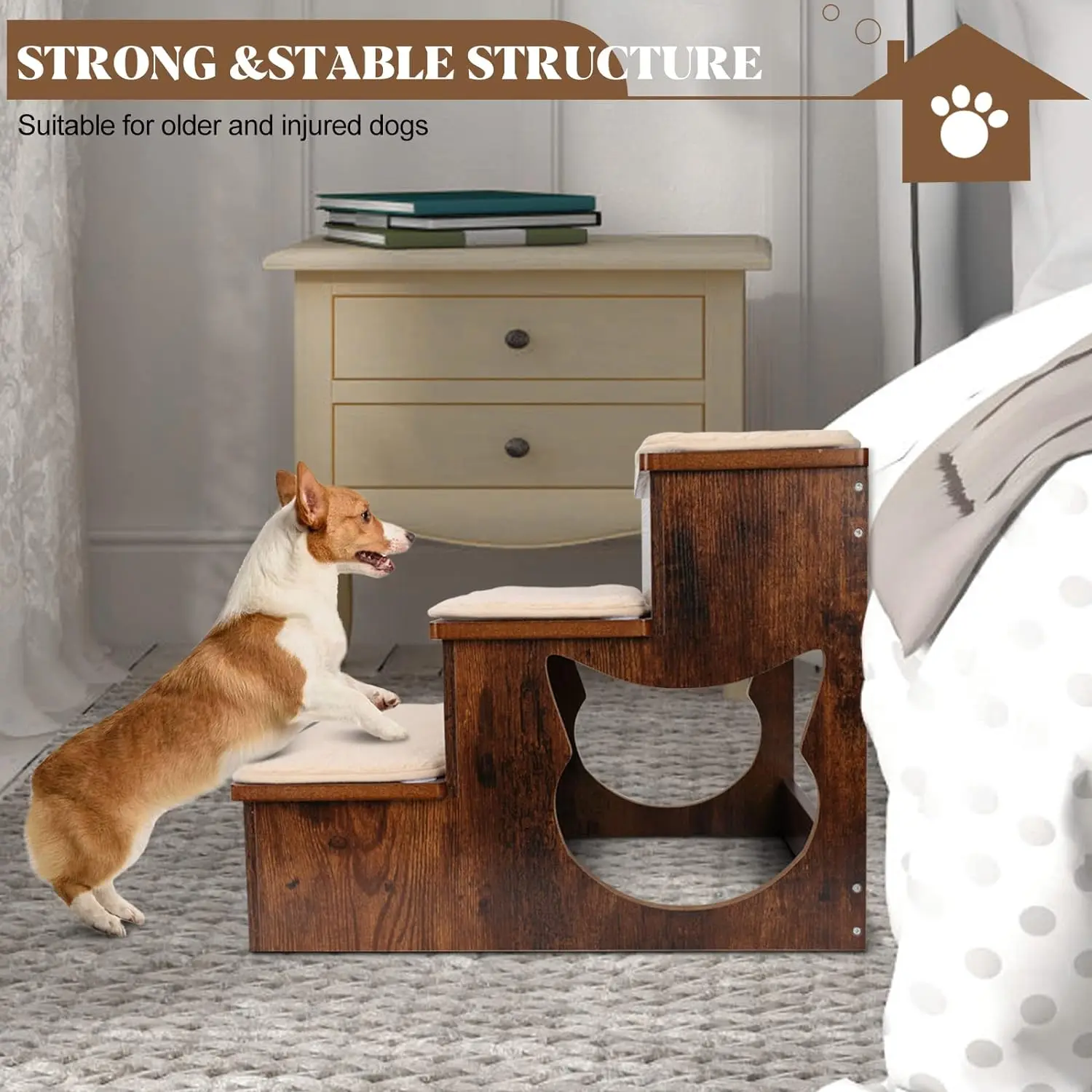 Wood Pet Stairs 3 Tiers Wooden Dog Stairs Non-slip Pet Dog Steps With ...