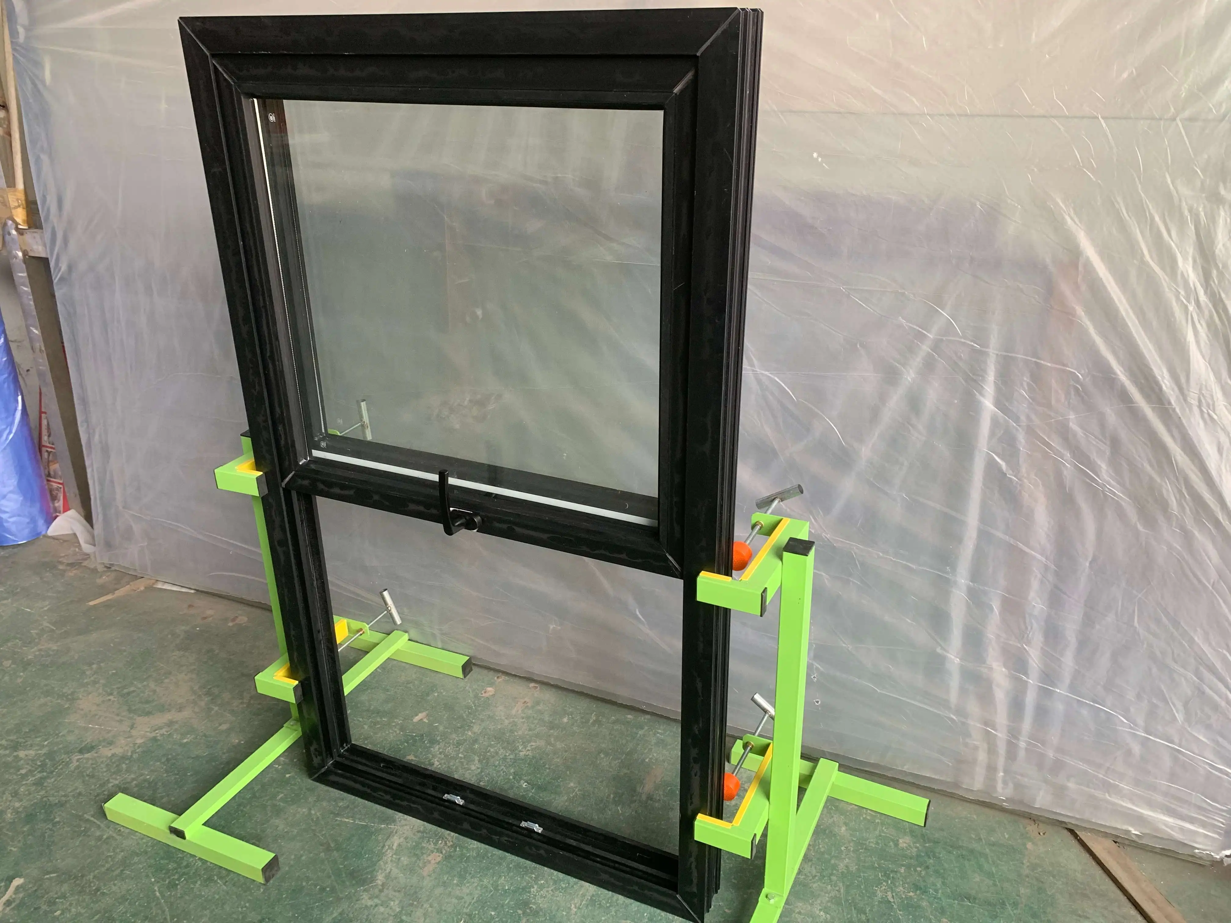 Pvc window and doors  Vertical Sliding Thermal-Break UPVC Black Windows Single Or single Hung Window With Grill Design manufacture