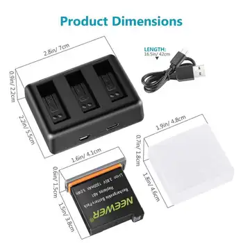Neewer Battery Charger Set for DJI OSMO Action Camera (3-Pack 1300mAh AB1 Replacement Battery, 3-Channel Charger detail image
