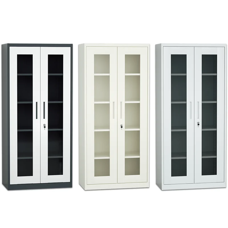 Modern 2-Door Steel Knock-Down Office Furniture Customized Key Metal Shelf Cabinet with Glass Filing Cabinets
