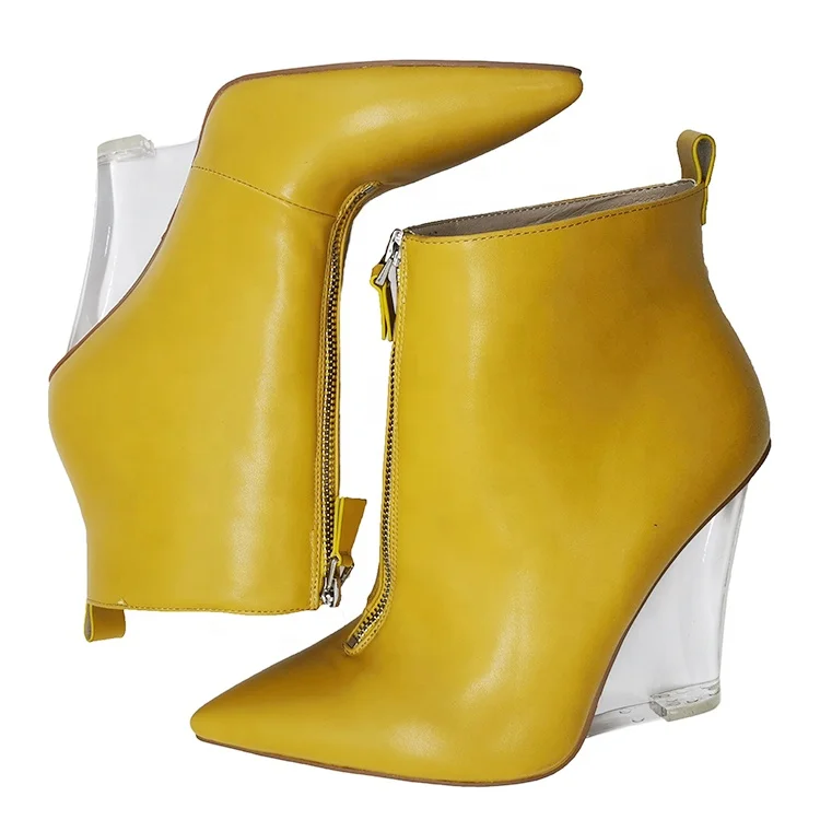 yellow wedge boots