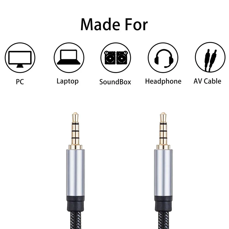 Nylon Braided Computer Aux Cable Kabel Headphone Jack Pure Copper 4