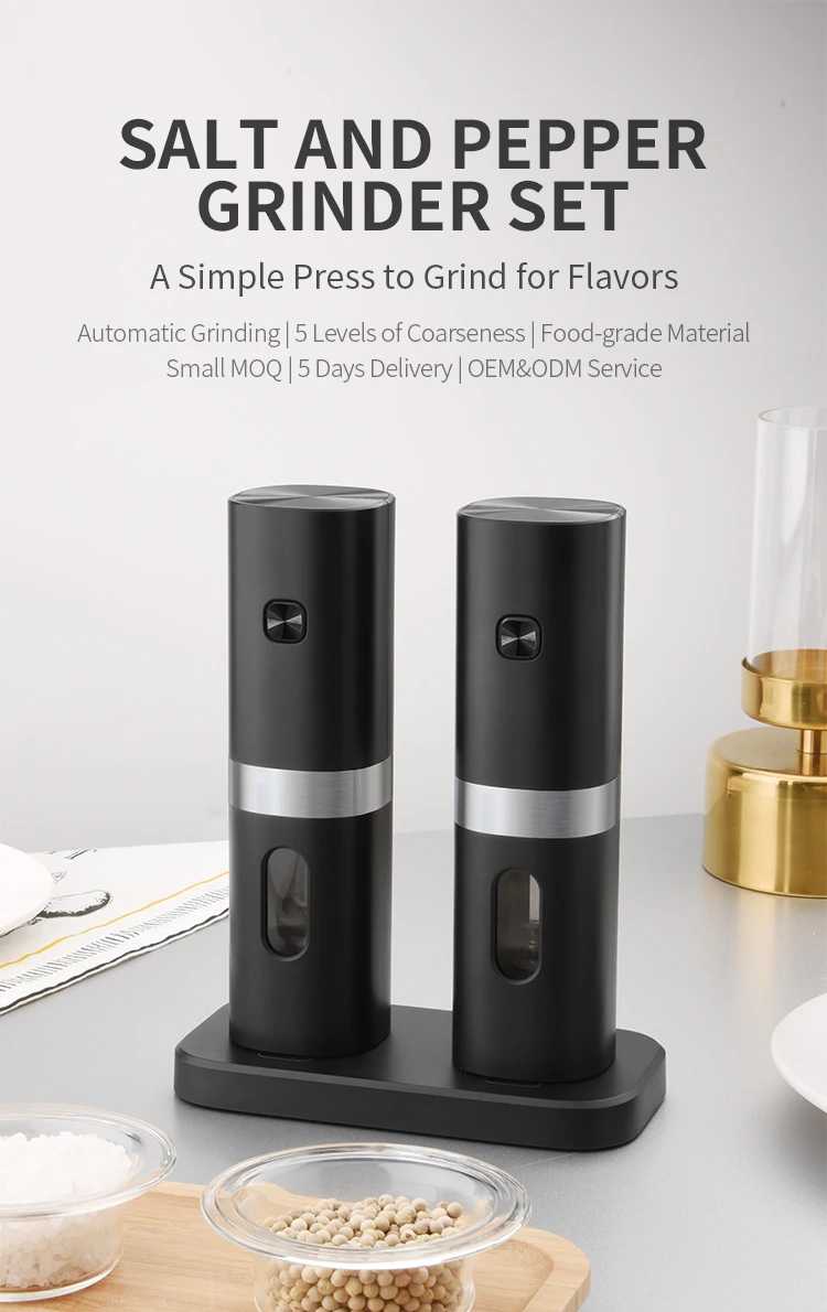 Set of 2 Rechargeable Electric Salt and Pepper Mill Small Electric Grinder for Convenient Home Kitchen Use