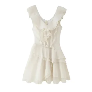 Explosive Cross-border Retro Empire Sweet Cute Woven Summer Women's Ruffled Mini-length Dress
