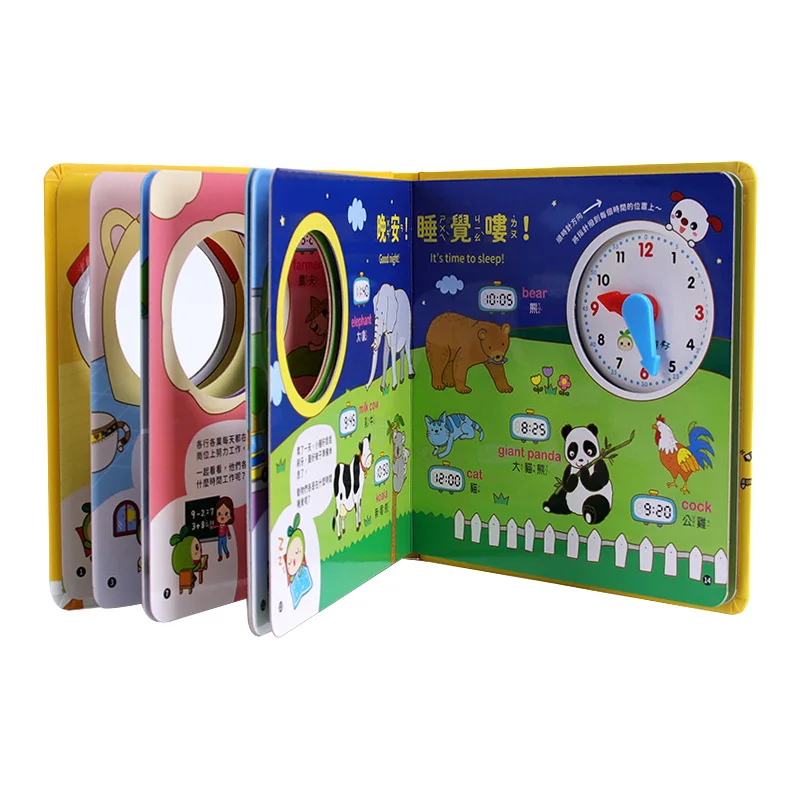 product customized clock paper cardboard book printing fun kids board book learning educational english story books for children-4