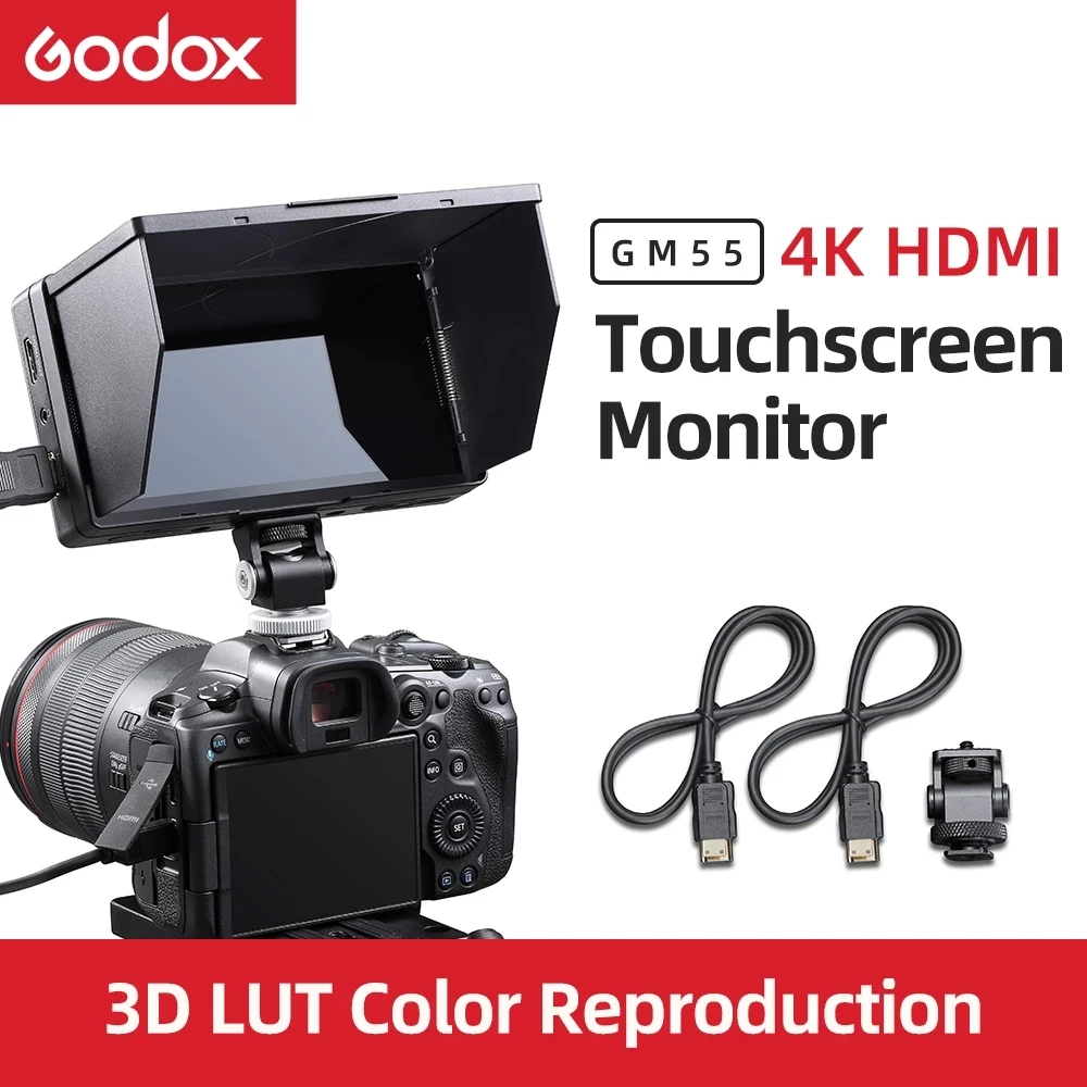 Godox GM55 4K Monitor 5,5 Zoll auf Kamera DSLR 3D LUT Touchscreen IPS FHD 1920x1080 Video 4K HDMI Feldmonitor Dslr 