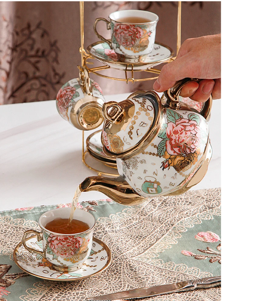 Luxury 13pcs Ceramic Coffee Cups Teapot And Porcelain Tea Coffee Cup