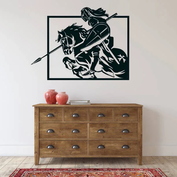 Templar Knight on Horse Art Deco Metal Wall Art Modern Design Stainless Steel Wall Hanging Gifts for History Lovers Home Decor