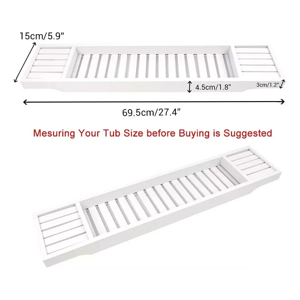 product white bamboo bathtub storage box tray bathroom sets with bathtub tablet stand modern rack for bath accessories-11