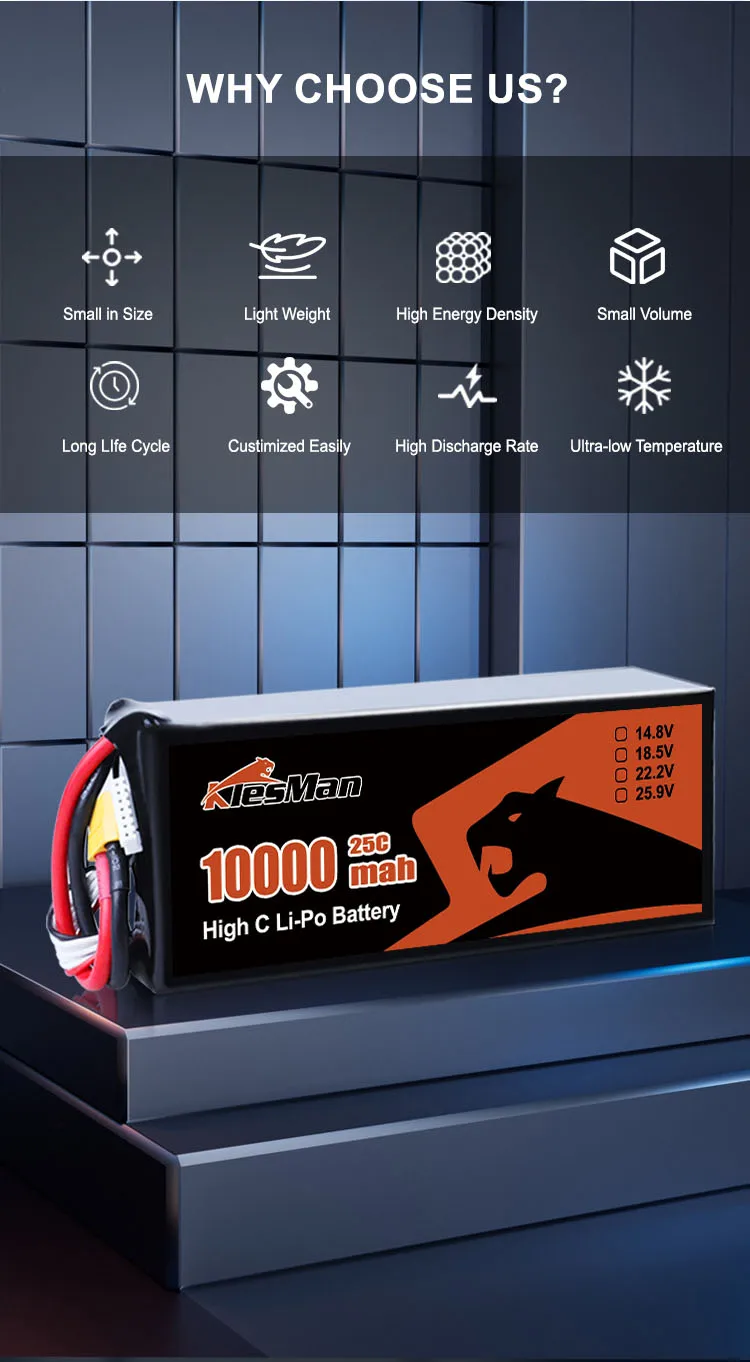 High Capacity 25C Discharge Rate Lipo Drone Batteries 10000mAh 6S 22.2V 60C 100C Lithium Polymer RC Batteries for FPV Drone 2