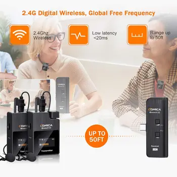 Comica BoomX-DUC2 2.4G Wireless Microphone for USB C Phone, Dual Lavalier Lapel Microphone With 2 Transmitter 1 Receiver, Lav detail image