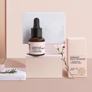 Skin Care Packaging Serum Bottle 15ml Frosted Amber Slanted Shoulder Essential Oil Glass Bottle with Matte Black Dropper