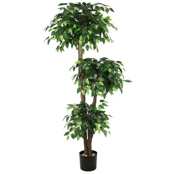 China Suppliers Indoor Decoration Artificial Ficus Tree Bonsai Lifelike Green Leaves Plant