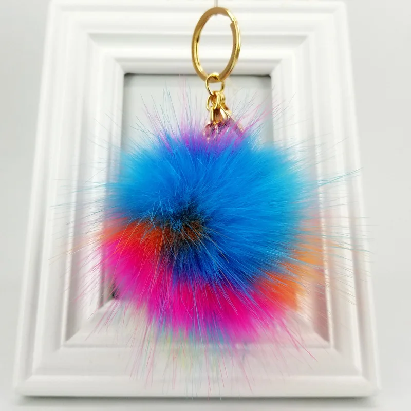 Fur Keychain Fur Pom Pom Keychain Blue Keychain Keychain 