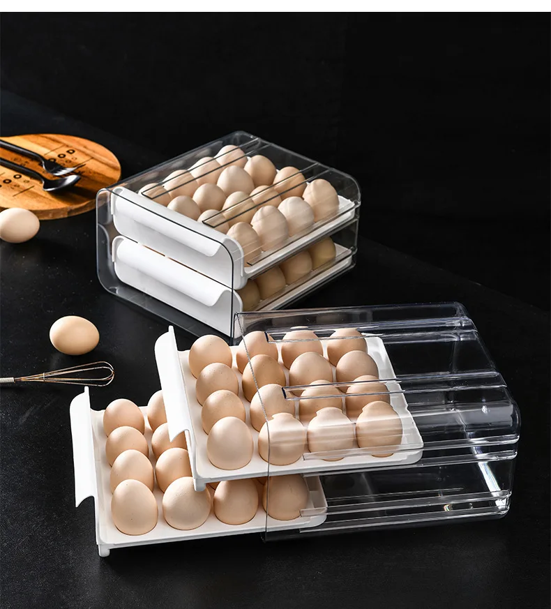 Plastic drain storage box Kitchen refrigerator drawer type egg carton Egg organizer box Food grade crisper box manufacture