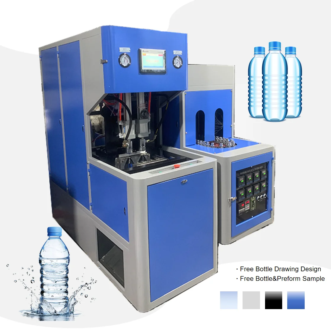 Máquina de moldeo por soplado para hacer botellas de aceite de jugo de  agua, plástico PET con pantalla táctil con función de caída automática de 