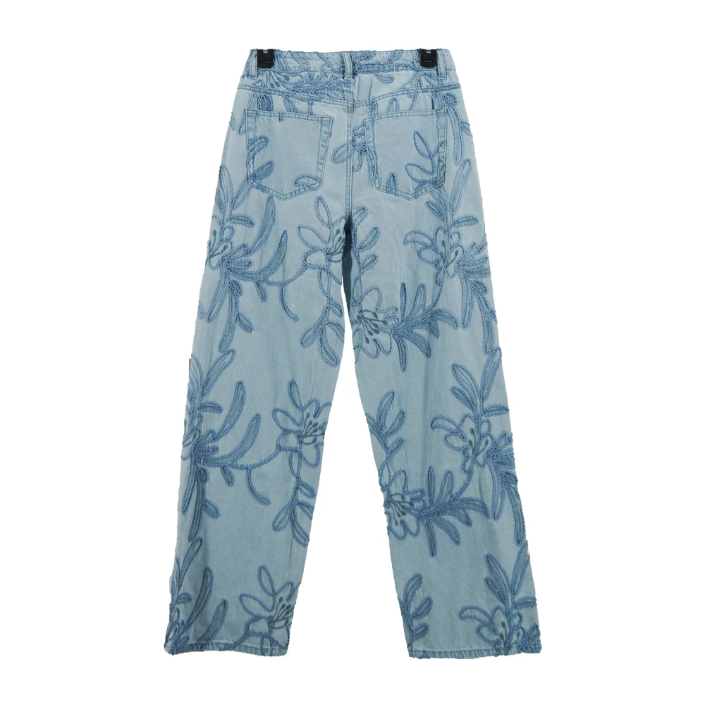 Custom Denim Pants Wide Leg Hip Hop Style Fade Breathable Jeans Straight Embroidered Jeans